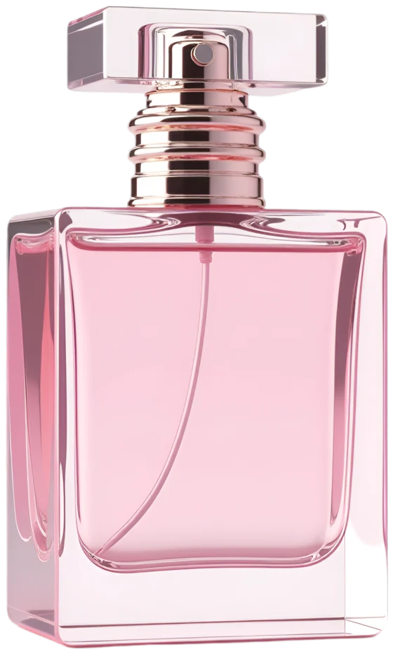 GLONIA perfume bottle in pink glass with a rose-gold cap